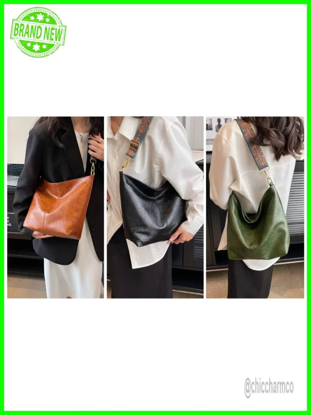 Vegan Leather Hobo Crossbody Bag Guitar Strap Shoulder Purse